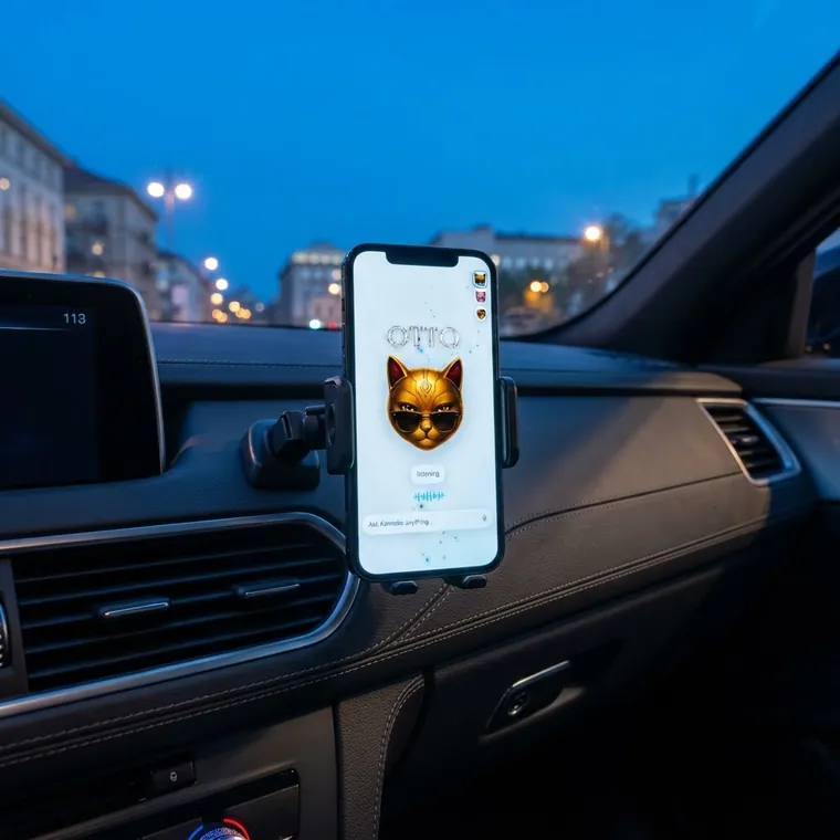 Kanneko running on a phone mounted on the dashboard. The driver says: Hour nine. I'm running on empty. Kanneko answers: There's a station two blocks ahead, on your side. I'll stay with you until then.
